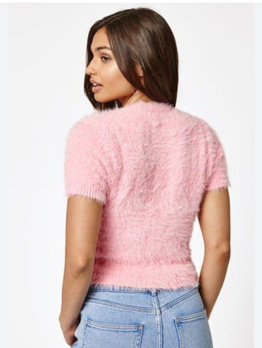 Zara Trafaluc Pink Crop Fuzzy Sweater Size S